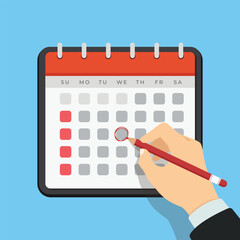 Vector illustration Calendar and hand marking one day on it