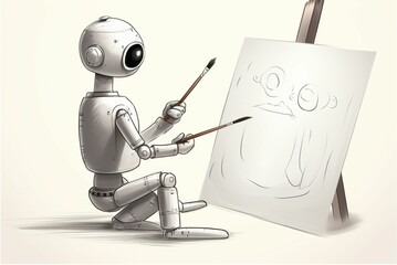 Naklejka premium robot, drawing, AI, art, creative