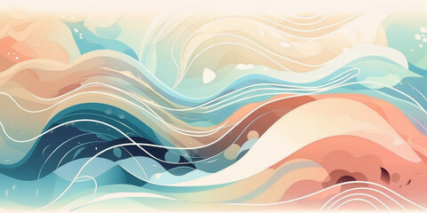 abstract, light pastel background with observations of water, air, earth and fire, abstract illustration
