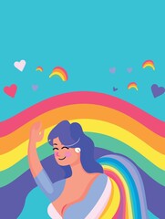 lgbt pride day or month happy woman with rainbow and hearts created with Generative AI technology