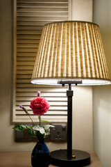 Gertrude Jekyll vase on bedside table with sleeping lamp                              