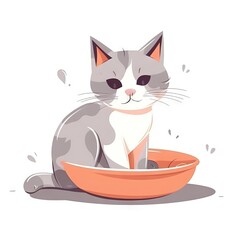 Fototapeta na wymiar a cat sitting in a bowl with its eyes closed and eyes wide open, with a white background and a gray and white cat sitting in the bowl. generative ai