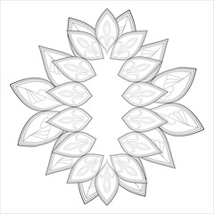 Coloring page for adult with decorative flowers in monochrome isolated on white background