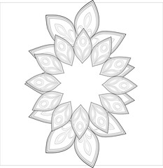 Coloring page for adult with decorative flowers in monochrome isolated on white background