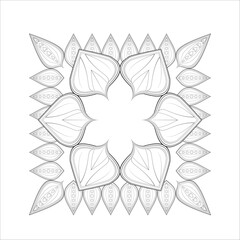 Coloring page for adult with decorative flowers in monochrome isolated on white background