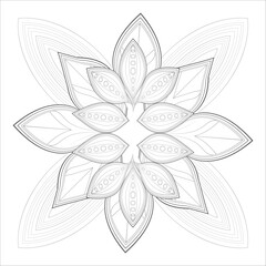 Coloring page for adult with decorative flowers in monochrome isolated on white background