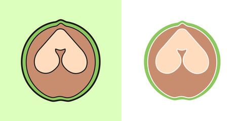 Linear Walnut icon, outline vector icon, linear icon, two versions in color