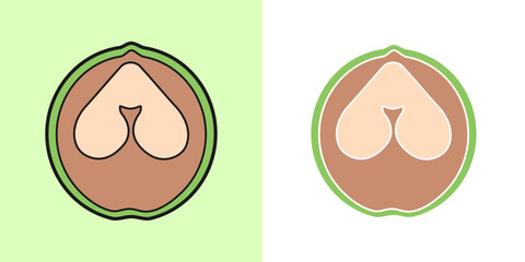 Linear Walnut icon, outline vector icon, linear icon, two versions in color