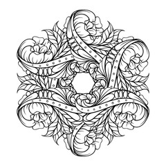 Black and white ethnic mandala pattern. Antistress coloting page.
