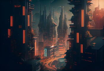 future technology city illustration,cyberpunk city,Connecting cities in the tech world,3d rendering. Generative AI