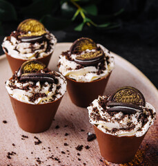 Tiramisu with chocolate oreo cookies on plate