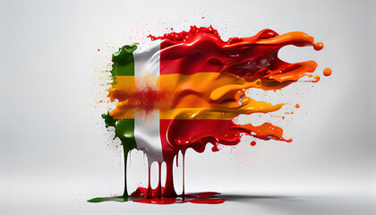 North Macedonia Country Flag Colors of Liquid Oil Paint Splashing and Exploding on White Backdrop AI Generative