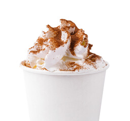 Latte coffee with whipped cream closeup