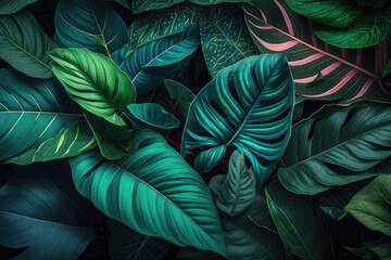 Abstract background with leaves tropical foliage, Generative AI