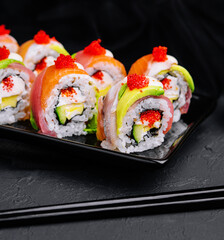 sushi rolls of red tuna with salmon