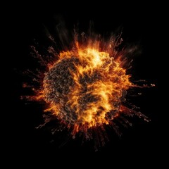 Fireball Explosion on Black Background, AI Generated