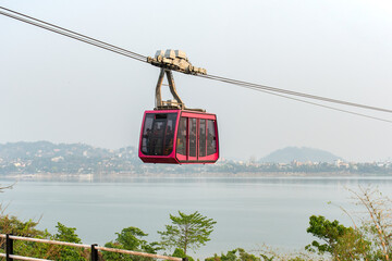 17th March, 2023, Guwahati, Assam, India: View of India's longest river ropeway connecting Guwahati...
