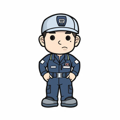 Mascot of cute boy mechanic engine repairman wearing uniform, helmet, and cap. Cartoon flat character vector illustration