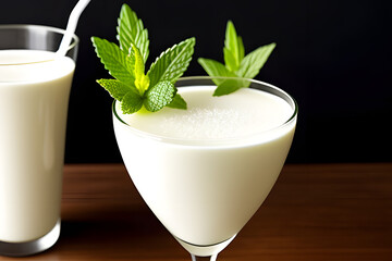 Alcohol cocktail with milk and mint