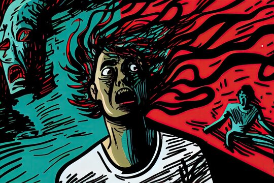 illustration of person with schizophrenia, experiencing hallucinations and delusions, created with generative ai