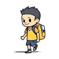 Mascot of little boy with bag backpack go to school. Cartoon flat character vector illustration