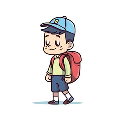 Mascot of little boy with bag backpack go to school. Cartoon flat character vector illustration