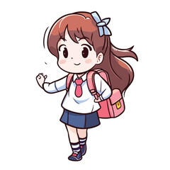 Mascot of little girl with bag backpack go to school. Cartoon flat character vector illustration