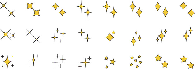 キラキラ・星のアイコンセット　ベクター　　黄色　金色　