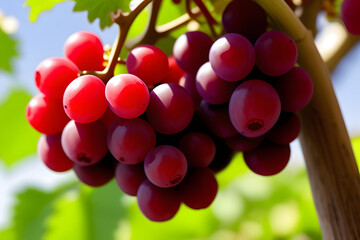 Closeup red seedless grapes isolated on white background