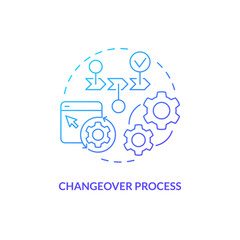Changeover process blue gradient concept icon. Setup time. Manufacturing equipment. SMED methodology abstract idea thin line illustration. Isolated outline drawing. Myriad Pro-Bold fonts used