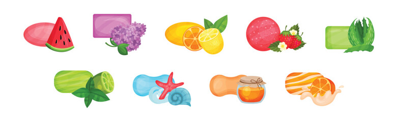 Bars of Solid Soap with Different Flavours Vector Set