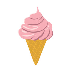 Pink ice cream cone in a flat style. Vector illustration isolated on a white background