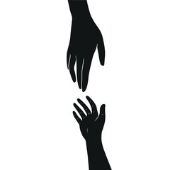 Adult's and kid's hands are drawn to each other. Black silhouettes isolated on white background. Vector illustration