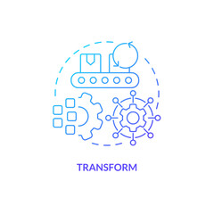 Transform blue gradient concept icon. Efficiency improvement. Converting internal to external abstract idea thin line illustration. Isolated outline drawing. Myriad Pro-Bold fonts used