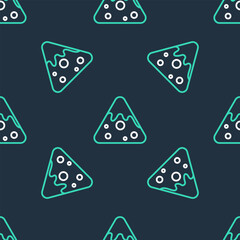Line Nachos icon isolated seamless pattern on black background. Tortilla chips or nachos tortillas. Traditional mexican fast food. Vector