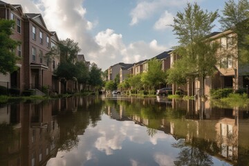 Fototapeta na wymiar flooding in a residential neighborhood due to climate change, created with generative ai