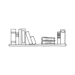 Bookshelf in doodle style for notebooks, posters, postcards. Books on the shelf.