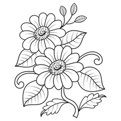 Set of different flower line on white background. Flowers drawing with line-art on white backgrounds. 