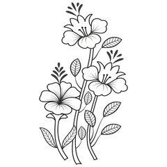 Set of different flower line on white background. Flowers drawing with line-art on white backgrounds. 