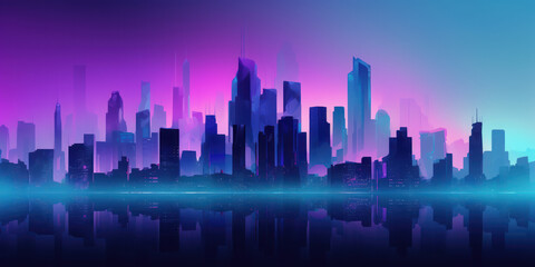 Modern City Skyline in Blue and Purple Hues