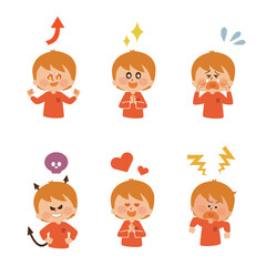 男の子の表情いろいろイラストセット素材　コミカル