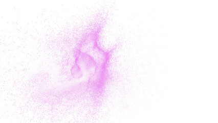 purple particles flying, colored powder isolated on transparent background
