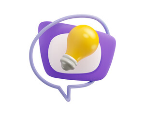 3d icon quick tip. Vector render light bulb in speech bubble. Questions and answers or cartoon illustration isolated on white background. Did you know button - 591024592