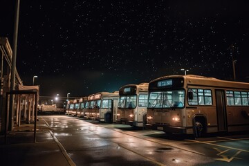 bus depot at night, with the glow of streetlights and bright stars overhead, created with generative ai - obrazy, fototapety, plakaty
