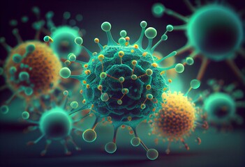 3D vintage medical background with virus cells. Generative AI