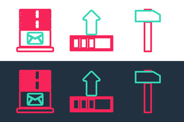 Set line Hammer, Mail server and Loading icon. Vector