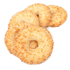 Tasty circle short pastry cookies isolated on white background