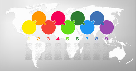 Nine piece line infographic jigsaw puzzle process