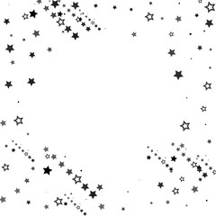 Flying confetti stars. Black, white colours. Festive background. Black stars on white background. Design element. Vector illustration, eps 10.