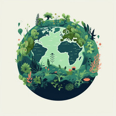 Illustration of the green planet earth . Earth day concept.AI Generation